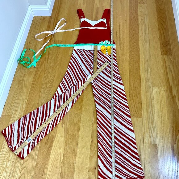 Christmas Overalls Knit Red White Stripe Wide Leg (S) NWT - Picture 7 of 9